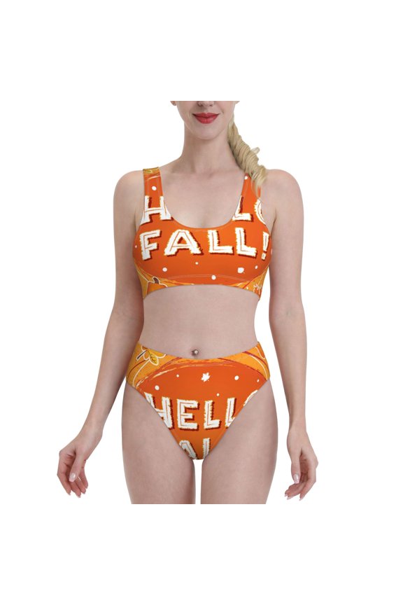 Hello Fall 1 for Womens High Waisted Bikini Top Sports Style Two Piece Bathing Suits