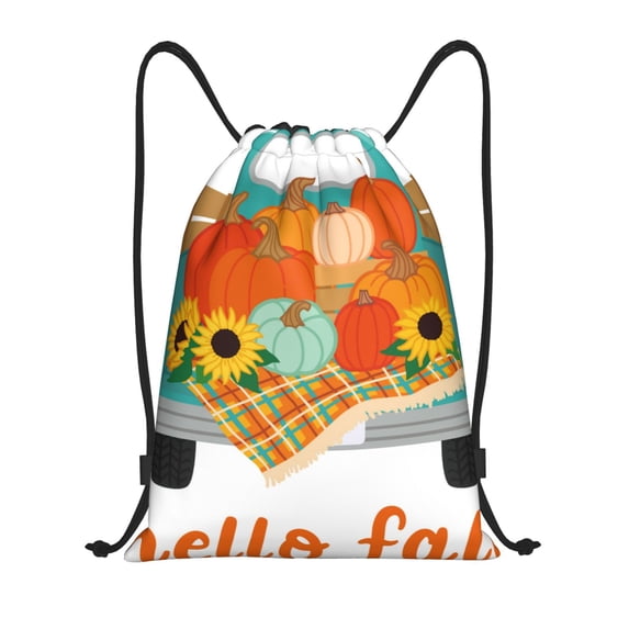 Kdxio Hello Fall Farm Truck Print Drawstring Backpack Bag,Waterproof Draw String Back Sack, Gym Drawstring Bags Swim Bag For Unisex