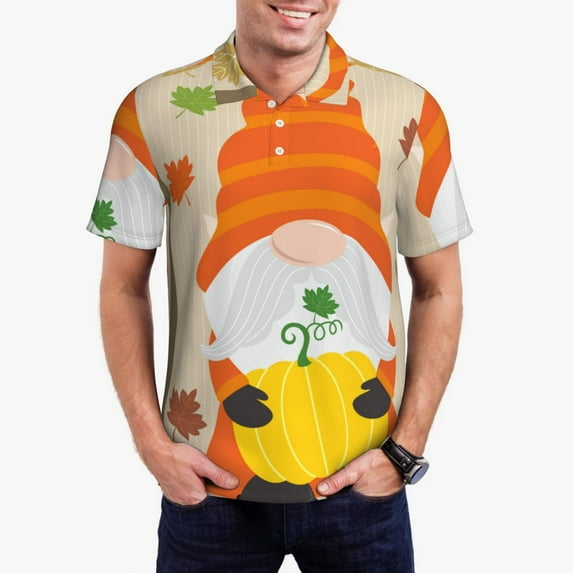 Kdxio Hello Fall Gnomes 1 Print Men's Short Sleeve Polo Shirt,Midweight Men's Shirt-Small
