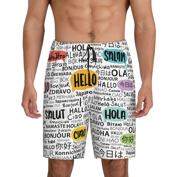 Kdxio Hello Print Mens Sleep Shorts Bottoms Soft Comfy Pajama Wear Pants with Drawstring Pockets