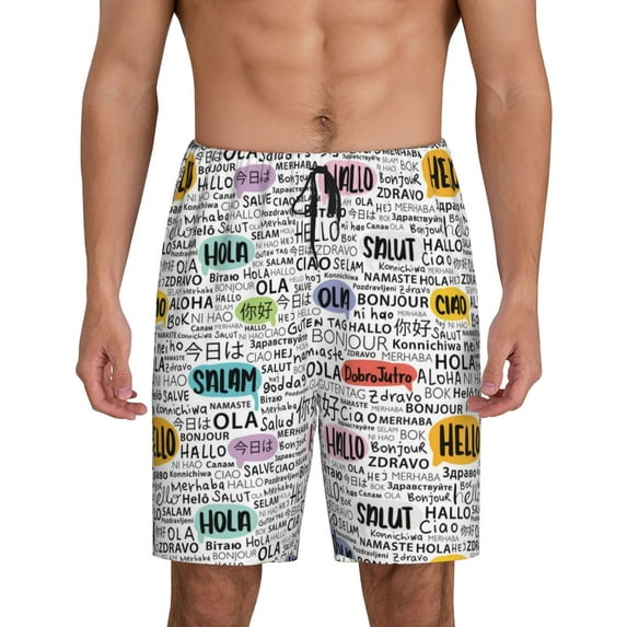 Kdxio Hello Print Mens Sleep Shorts Bottoms Soft Comfy Pajama Wear Pants with Drawstring Pockets