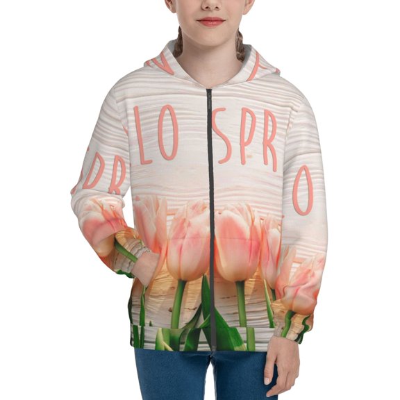 Kdxio Hello Spring Pattern Kids Boys Girls Zip Up Hoodie 3D Printed Hooded Sweatshirt Hoody Coat with Pocket 7-12 Y-Small