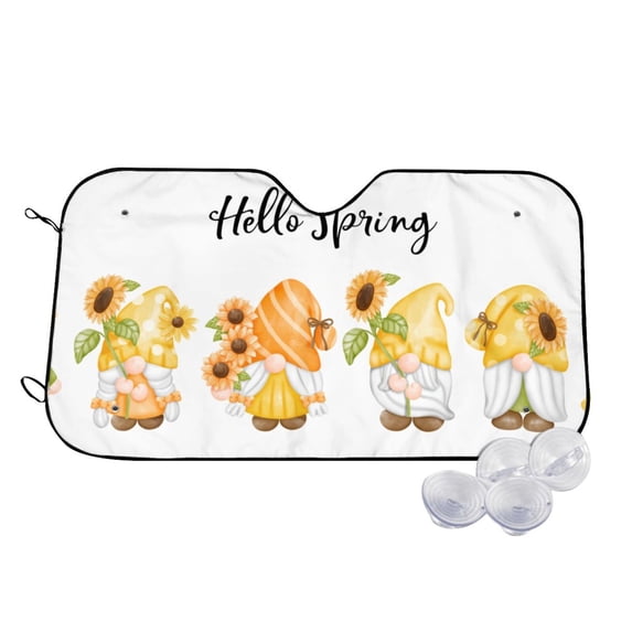 Kdxio Hello Spring Sunflower Gnomes Print Windshield Sun Shade,UV Rays and Sun Heat Protection,Sunshade for Car Windshield,Car Shade Front Windshield - Medium