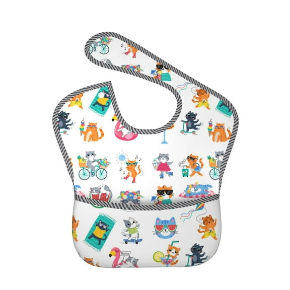 Kdxio Hello Summer Cat Bibs For Babies, Baby Bibs for Eating, Toddler Bibs, Waterproof Bibs, Feeding Bibs, for Toddlers, Boys, Girls