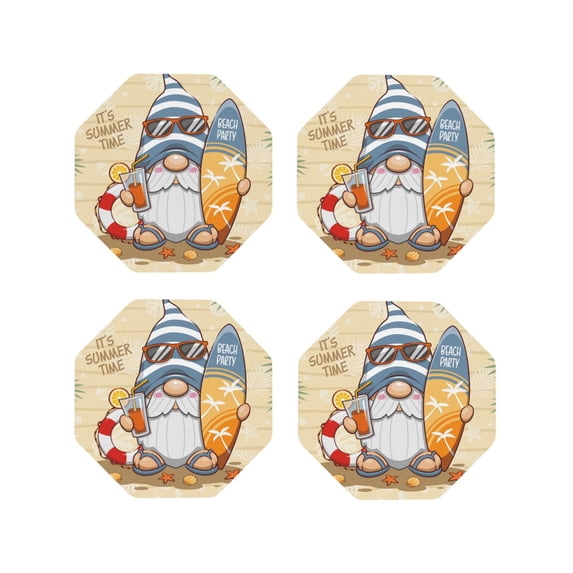 Kdxio Hello Summer Cute Gnome Funny Coasters,4 Pcs Leather Coasters,Housewarming Gifts,Protect Furniture From Water Marks Scratch And Damage