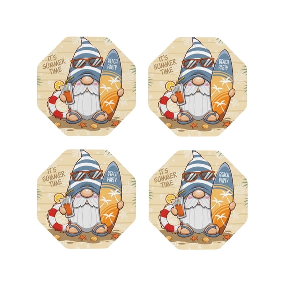 Kdxio Hello Summer Cute Gnome Funny Coasters,4 Pcs Leather Coasters,Housewarming Gifts,Protect Furniture from Water Marks Scratch and Damage