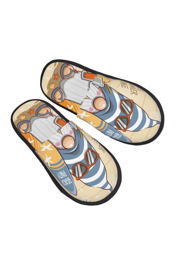 Hello Summer Cute Gnome Pattern Slippers for Women Memory Foam Fuzzy House Slippers Bedroom Non-slip Warm Womens Slippers