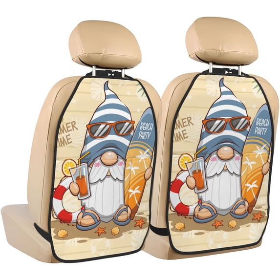 Kdxio Hello Summer Cute Gnome Print 2 Pack Car Kick Mat Seat Cover Back Protector Mat with Pockets for Organizer Backseat Protector and Storage Anti Kick Pad for Vehicles