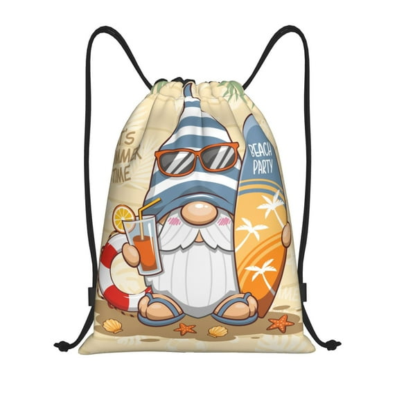 Kdxio Hello Summer Cute Gnome Print Drawstring Backpack Bag,Waterproof Draw String Back Sack, Gym Drawstring Bags Swim Bag For Unisex