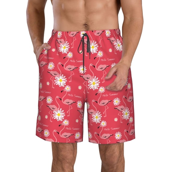Kdxio Hello Summer Flamingo Pattern Mens Casual Shorts - Drawstring Summer Beach Sports Shorts for Men