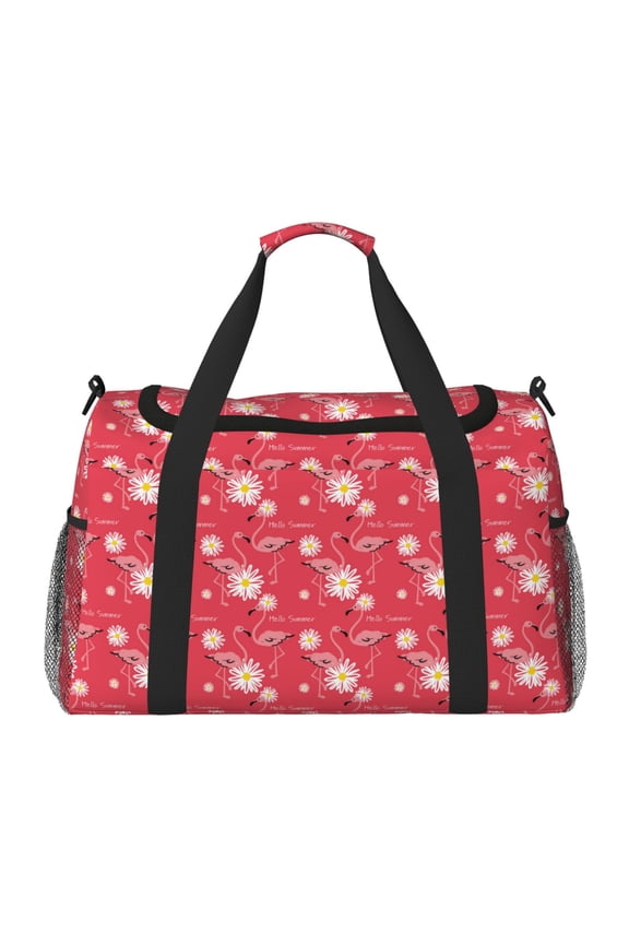 Hello Summer Flamingo Travel Duffel Bag Gym Bag Weekender Travel Bag Gym Bag for Women &Men Airplane Travel Essentials for Flying