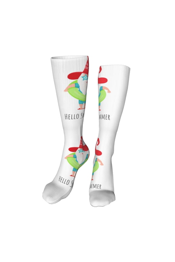 Hello Summer Gnome 2 Funny Silky Novelty Funky Long Knee High Socks Soft 3D Print Cosplay Crazy Stockings for Men Women