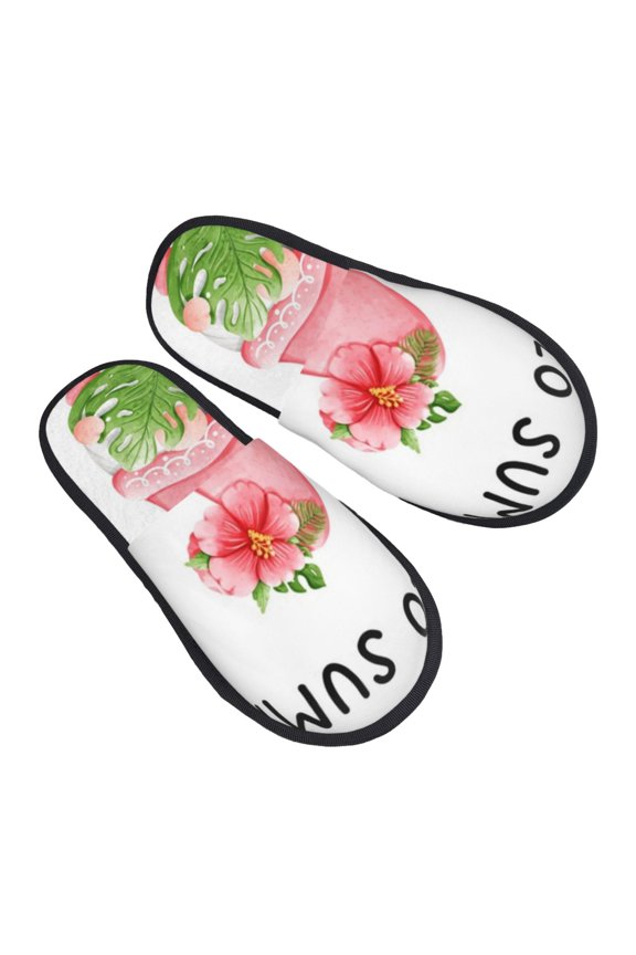 Hello Summer Gnome Pattern Slippers for Women Memory Foam Fuzzy House Slippers Bedroom Non-slip Warm Womens Slippers