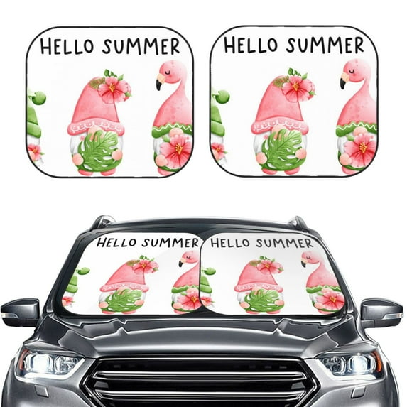 Kdxio Hello Summer Gnome Print 2-Piece Sun Shade Front Windshield - Foldable Car Front Window Sunshades for Most Sedans SUV Truck