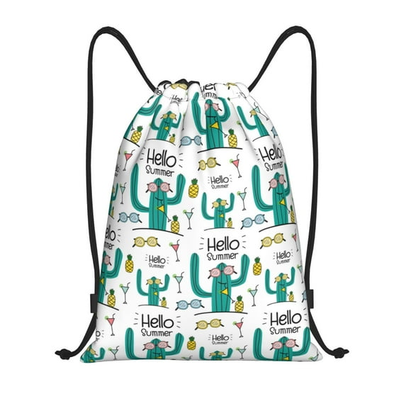 Kdxio Hello Summer Print Drawstring Backpack Bag,Waterproof Draw String Back Sack, Gym Drawstring Bags Swim Bag For Unisex