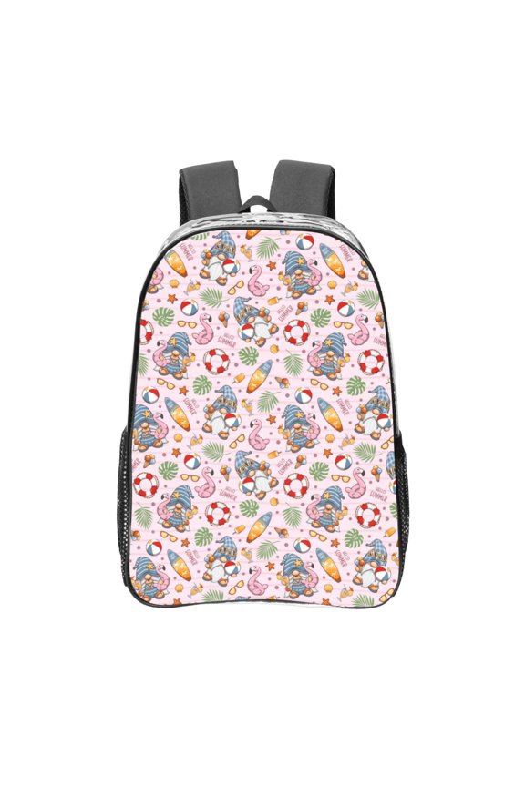 Hello Summer With Gnome Clear Backpack, Transparent Bookbag for School for Women Men, Capacity Clear Bag for College, Travel