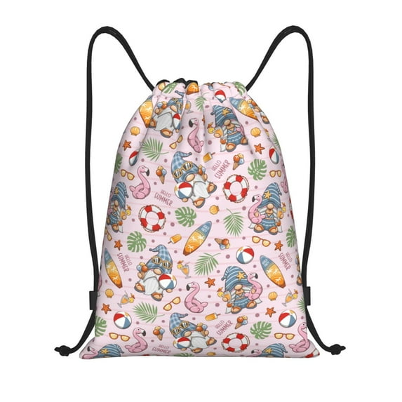 Kdxio Hello Summer With Gnome Print Drawstring Backpack Bag,Waterproof Draw String Back Sack, Gym Drawstring Bags Swim Bag For Unisex