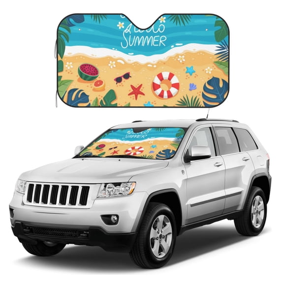 Kdxio Hello Summer1 Print Windshield Sun Shade, Foldable Sun Blocker for Car,Truck,SUV Automotive Interior Sun Protection,Reflective Shade for Front Windshield(Small)
