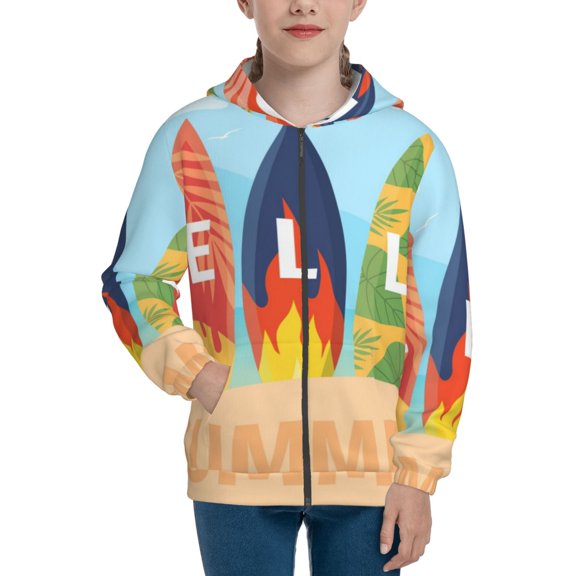 Kdxio Hello Summer3 Pattern Kids Boys Girls Zip Up Hoodie 3D Printed Hooded Sweatshirt Hoody Coat with Pocket 7-12 Y-Medium