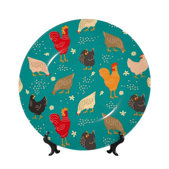 Kdxio Hens And Rooster Bone China Decorative Plate Ceramic Decorative Plate for Home Office Wall Stand Decorative Plates for Home Bedroom-10in