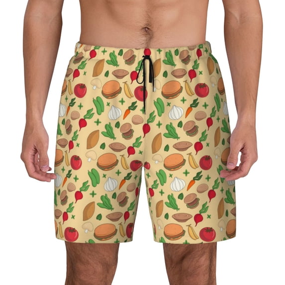 Kdxio Herb Of Burger Print Men's Swim Trunks with Compression Liner 7 Inch Inseam Quick Dry Swim Shorts
