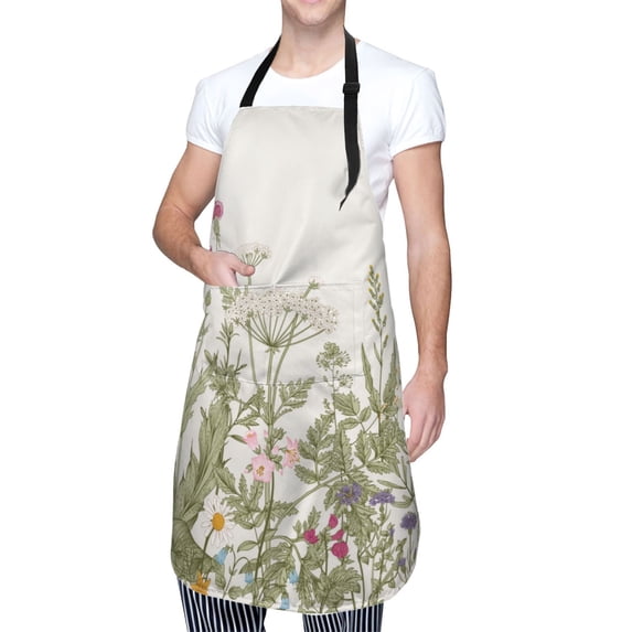 Kdxio Herbs and Wildflowers Apron with Pockets Adjustable Kitchen Aprons for Men Women Waterproof Aprons for Cooking,Drawing,Crafting, Baking Household Cleaning