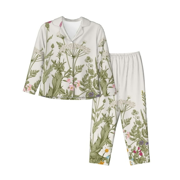 Kdxio Herbs and Wildflowers Women's Pajama Sets Long Sleeve Button Down Sleepwear Nightwear Soft Pjs Lounge Sets-Large