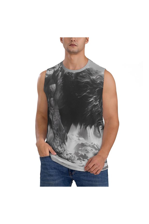 Heroic Lion Encounter for Men's Muscle T-shirt,Sleeveless for Workout Running Athletic Gym Lounge Casual