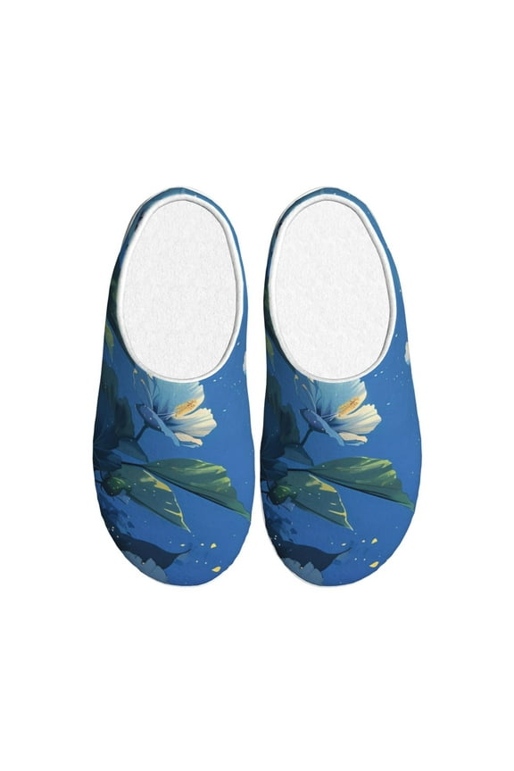 Hibiscus Flowers Calm Water Women's Men's Slippers Plush Slip-On House Slipper for Winter Indoor Soft Cushion Non-slip Fluffy Slides Slippers-37/38
