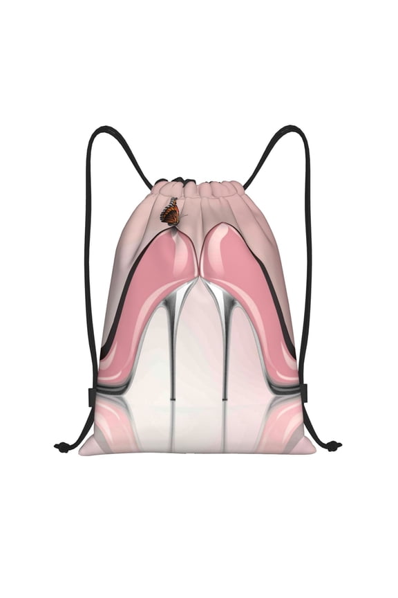 High Heel Shoes Butterfly Print Drawstring Backpack Bag,Waterproof Draw String Back Sack, Gym Drawstring Bags Swim Bag For Unisex