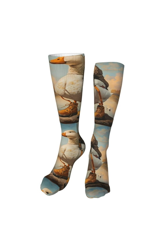 Hiking Duck Funny Silky Novelty Funky Long Knee High Socks Soft 3D Print Cosplay Crazy Stockings for Men Women