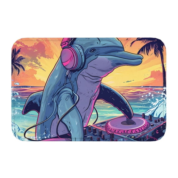 Kdxio Hip-Hop DJ Dolphin,16" x 24", Non-Slip Front Door Mats,Outdoor Welcome Mat Washable