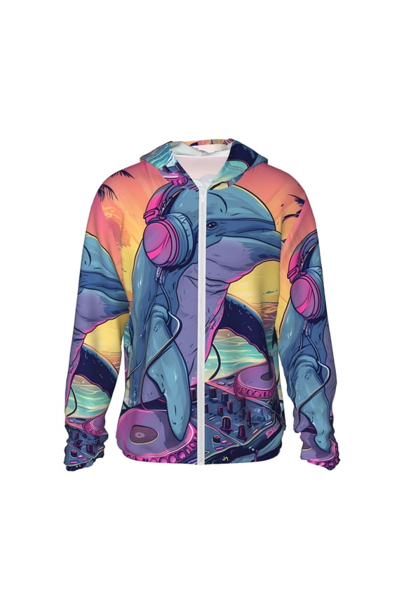 Hip-Hop DJ Dolphin Print Women Men Sun Protection UPF 50+ Jackets Zip Up Long Sleeve Hoodie Hiking Lightweight with Pockets