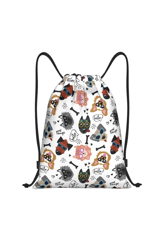 Hip Hop Dog Print Drawstring Backpack Bag,Waterproof Draw String Back Sack, Gym Drawstring Bags Swim Bag For Unisex