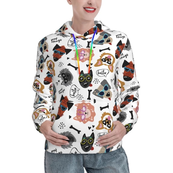 Kdxio Hip Hop Dog Print Womens Oversized Hoodies Sweatshirts Hooded Pullover Tops Sweaters Casual-Large