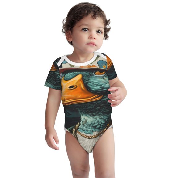 Kdxio Hip-Hop Duck Pattern Unisex Baby Cotton Short Sleeve Bodysuits-3 Months