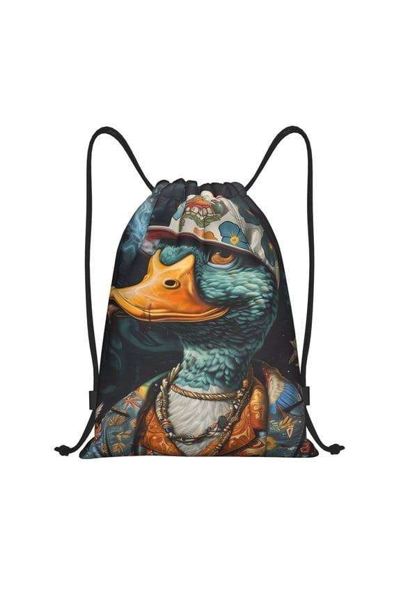 Hip-Hop Duck Print Drawstring Backpack Bag,Waterproof Draw String Back Sack, Gym Drawstring Bags Swim Bag For Unisex