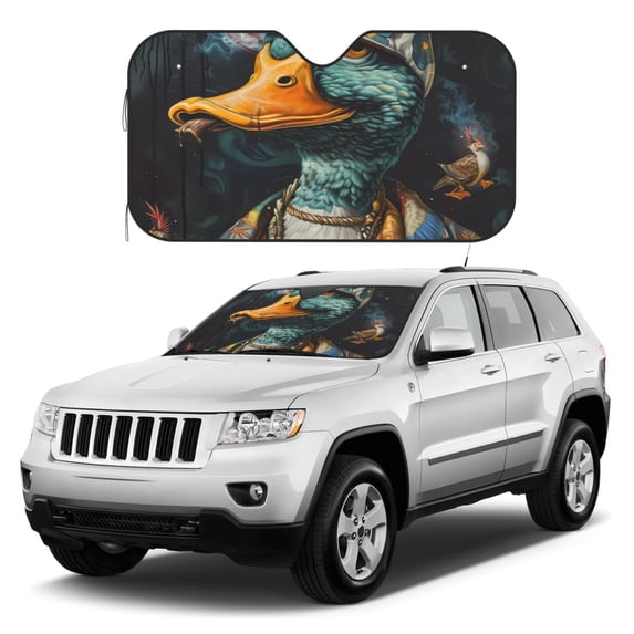 Kdxio Hip-Hop Duck Print Windshield Sun Shade, Foldable Sun Blocker for Car,Truck,SUV Automotive Interior Sun Protection,Reflective Shade for Front Windshield(Medium)