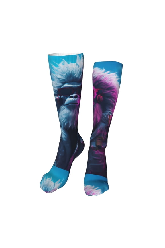 Hip-Hop Glasses Gorilla Funny Silky Novelty Funky Long Knee High Socks Soft 3D Print Cosplay Crazy Stockings for Men Women