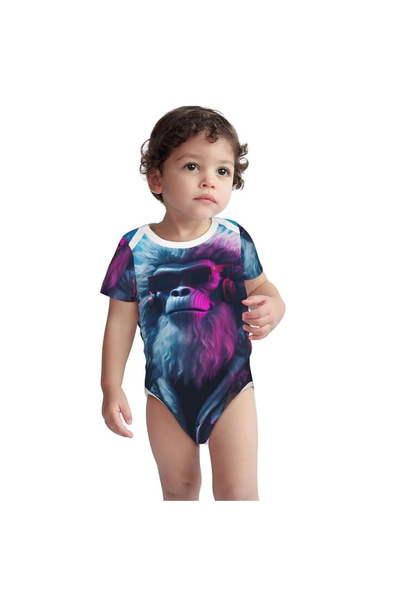 Hip-Hop Glasses Gorilla Pattern Unisex Baby Cotton Short Sleeve Bodysuits-3 Months