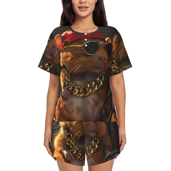 Kdxio Hip-Hop Guinea Pig. Print Pajamas Sets for Women Short-Sleeved Pjs with Lounge Shorts Two Piece Sleepwear S-4XL
