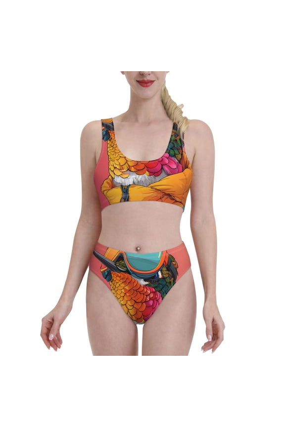 Hip Hummingbird In Jacket for Womens High Waisted Bikini Top Sports Style Two Piece Bathing Suits