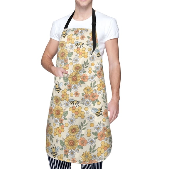 Kdxio Hippie Bee Honeycomb Apron with Pockets Adjustable Kitchen Aprons for Men Women Waterproof Aprons for Cooking,Drawing,Crafting, Baking Household Cleaning