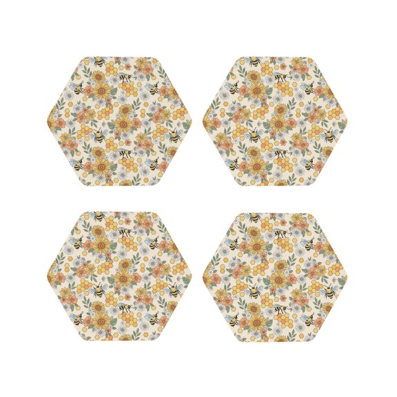 Kdxio Hippie Bee Honeycomb Funny Coasters,4 Pcs Leather Coasters,Housewarming Gifts,Protect Furniture From Water Marks Scratch And Damage