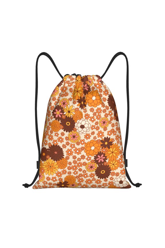 Hippie Ditsy Floral Print Drawstring Backpack Bag,Waterproof Draw String Back Sack, Gym Drawstring Bags Swim Bag For Unisex