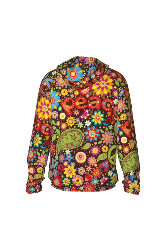 Hippie Peace Love Print Women Men Sun Protection UPF 50+ Jackets Zip Up Long Sleeve Hoodie Hiking Lightweight with Pockets