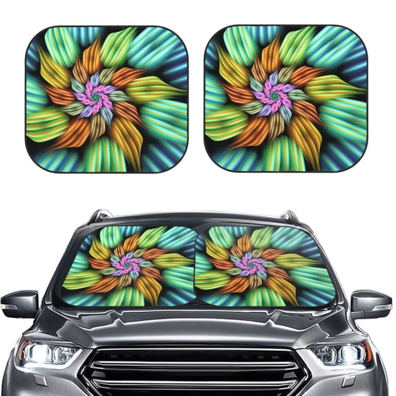 Kdxio Hippie Style Print 2-Piece Sun Shade Front Windshield - Foldable Car Front Window Sunshades For Most Sedans Suv Truck