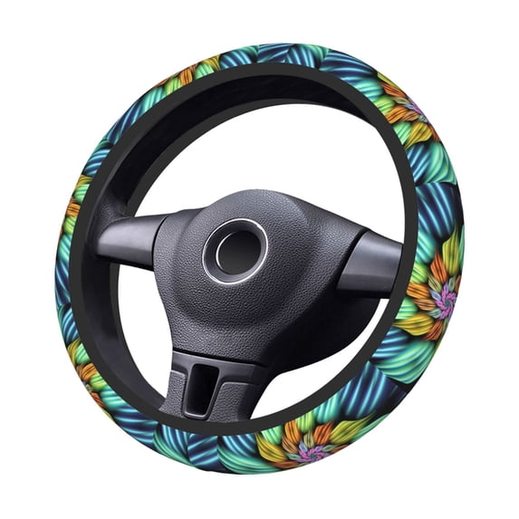 Kdxio Hippie Style Print Elastic Stretch Steering Wheel Cover,Auto Steering Wheel Cover,15 Inch Anti-Slip,Warm in Winter and Cool in Summer,Fit Suvs,Vans Cars,Trucks