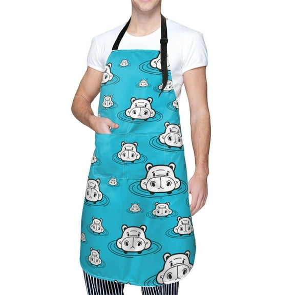 Kdxio Hippo In Water Head Apron with Pockets Adjustable Kitchen Aprons for Men Women Waterproof Aprons for Cooking,Drawing,Crafting, Baking Household Cleaning
