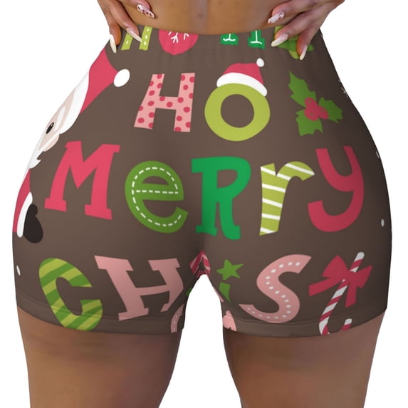 Kdxio Ho Ho Ho Merry Christmas Print Workout Shorts for Women Seamless Soft Smooth Gym Yoga Scrunch Active Shorts